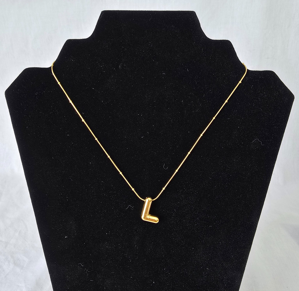 Baylay Bubble Letter L Necklace 18K Gold Plated 16" New
